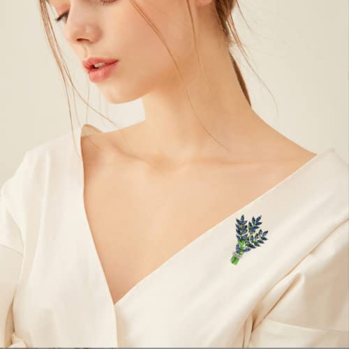 Lavender flower brooch crystal rhinestone tulip brooch elegant accessories jewelry women brooches and pins fashion jewelry wedding flowers lapel pin - color: Blue lavender flower