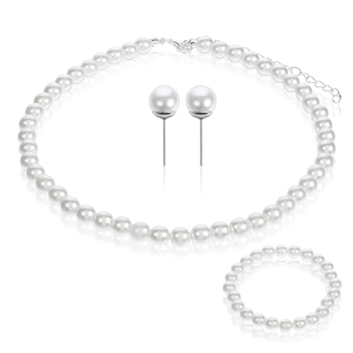 Giantree 3Pcs Pearl Set Jewelry for Women, Pearl Necklace Earring Set Gifts for Grandma for Wedding Birthday (Earring Hook) - color: Style B