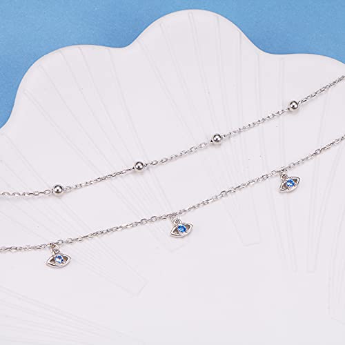Anklet for Women S925 Sterling Silver Beach Foot Adjustable Ankle Bracelet - style: Evil Eye