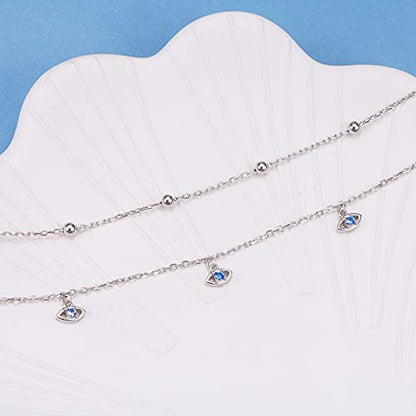 Anklet for Women S925 Sterling Silver Beach Foot Adjustable Ankle Bracelet - style: Evil Eye