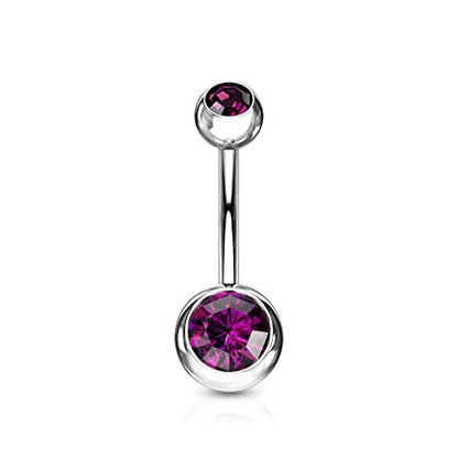 Forbidden Body Jewelry 14g Titanium Double Jeweled CZ Crystal Belly Button Ring - color: Purple