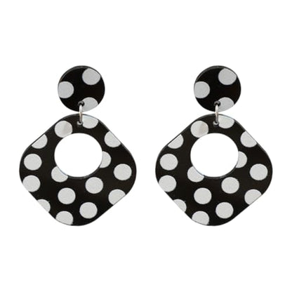 Polka Dot Black White Dangle Drop Earrings for Women | Cute Geometric Resin Statement Dangling Stud Fashion Y2K Jewelry - color: Rectangle
