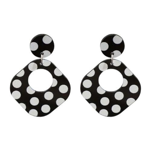Polka Dot Black White Dangle Drop Earrings for Women | Cute Geometric Resin Statement Dangling Stud Fashion Y2K Jewelry - color: Rectangle