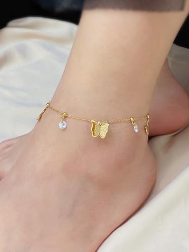 MODRSA Toe Rings for Women Toe Rings and Anklets for Women Toe Ring Adjustable Toe Rings Silver Rose Gold - color: F5-Anklet - butterfly gold