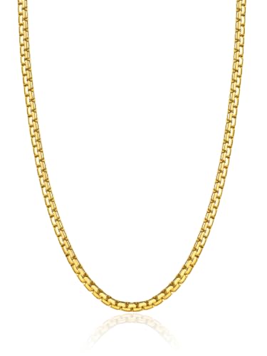ChainsPro Stainless Steel Chains for Pendants, Flat Box Chain for Mens | Hypoallergenic Unisex Box Chain, Daily Wear Essential Necklaces for Pendant, Black/Silver/Gold Plated, Waterproof, No Tarnish - color: Gold Plated