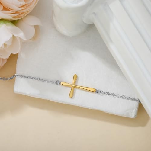 925 Sterling Silver Anklet Foot Bracelet with Crystal from Austria, Anklet Jewelry Gifts for Women 11 Inch Adjustable - style: Cross