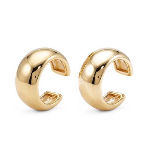 Women Ear Cuff Earring Gold Non Pierced Ear Cartilage Clip on Wrap Hoop 14K Gold Filled Tiny Boho Beach Simple Minimalist Delicate Handmade Hypoallergenic Jewelry Gift-Sold as Single/Pair - style: Dome Band /Pair