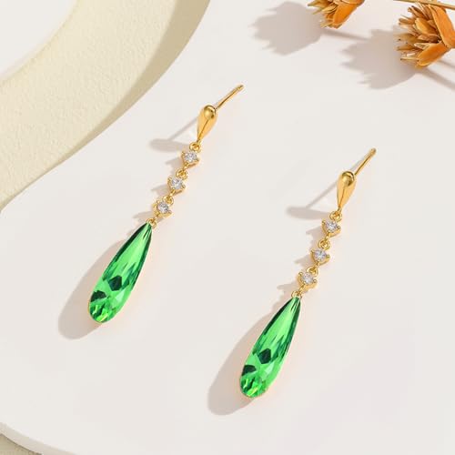 VONSSY Austrian Crystal Teardrop Drop Dangle Earrings Gold Plated Silver Post Zircon Gemstone Jewelry Gift for Woman Girlfriend Mom Wife - color: Green