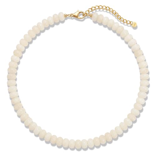 Gemstone Beaded Necklace for Women Colorful Natural Stone Freshwater Pearl Surfer Beach Rainbow Necklace Jewelry Gift - color: Beige