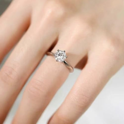 LUSHE Moissanite Engagement Ring 1-2CT D Color VVS1 Clarity 925 Sterling Silver with 18K White Gold Plated Solitaire Moissanite Wedding Promise Rings for Women - color: 001-1 Carat