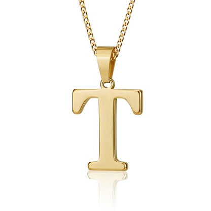 Suweibuke Initial Necklace for Men Women Boys Girls, 18K Gold Plated 26 Letters Pendant Necklace, Personalized Jewelry Gifts - color: Gold-T.