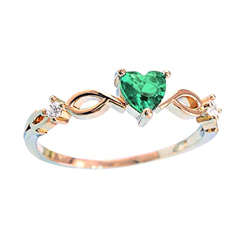 Women Heart Shaped Engagement Rings Inlaid Zircon Anniversary Rings Elegant Exquisite Wedding Jewelry (A-Green, 5) - color: A-green, size: 5