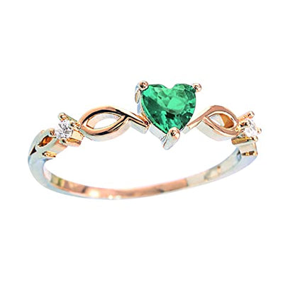 Women Heart Shaped Engagement Rings Inlaid Zircon Anniversary Rings Elegant Exquisite Wedding Jewelry (A-Green, 5) - color: A-green, size: 5