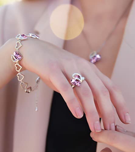 Leafael Infinity Love Women's Adjustable Crystal Heart Ring with Birthstone Crystals Healing Stones, Jewelry Gifts for Women, Birthdays Valentine's Day, Silver-Tone, Open End, Size 6.5-8 - color: 03b-October-Love-Rose Quartz Pink