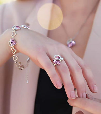 Leafael Infinity Love Women's Adjustable Crystal Heart Ring with Birthstone Crystals Healing Stones, Jewelry Gifts for Women, Birthdays Valentine's Day, Silver-Tone, Open End, Size 6.5-8 - color: 03b-October-Love-Rose Quartz Pink