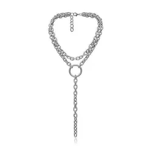 FUTIMELY Layered Chunky Y Necklace,Minimalist Plated Gold Geometric Thick Chain Lariat Necklace,Charming Adjustable Hip Hop Collarbone Necklace for Women - color: Silver