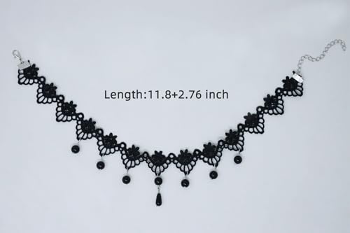 Lace Choker Black Necklace, Adjustable Gothic Jewelry for Women | Vintage Beads Blend with Lace, Gothic Style, 2.76" Necklace Extender, Parties, Masquerades or Daily Wear