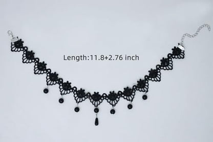 Lace Choker Black Necklace, Adjustable Gothic Jewelry for Women | Vintage Beads Blend with Lace, Gothic Style, 2.76" Necklace Extender, Parties, Masquerades or Daily Wear