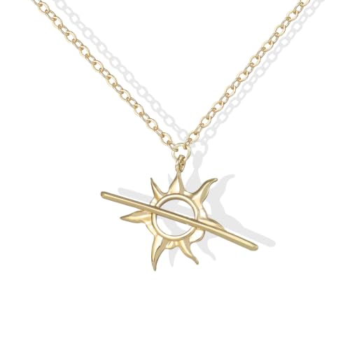 Pendant Necklace for Women, Fashion Jewelry, 14k Gold-Plated Star/Sun/Moon/Heart Set/Necklace Gift for Friends - color: Sun-G