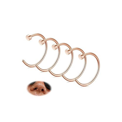 18G 20G 22G Nose Rings Hoops for Women Nose Piercing - Hypoallergenic 316L Stainless Steel Hoop Nose Rings Piercing Jewelry 5PCS Gold Silver Black Tone - color: 14k Rose-Gold Plated