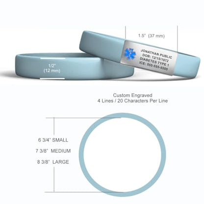 Engraved Medical Alert Bracelet - Small Light Blue - color: Light Blue, size: 6 3/4" (small)