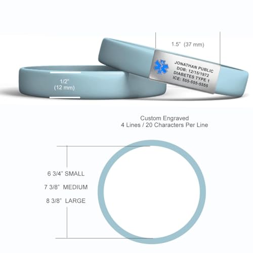 Engraved Medical Alert Bracelet - Large Light Blue - color: Light Blue, size: 8 3/8" (large)