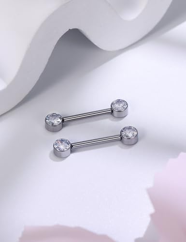 14G ASTM F136 Titanium Nipple Piercing Jewelry Round CZ Nipple Barbell Jewelry Internally Threaded G23 Solid Titanium Nipple Piercing Barbell Ring Jewelry for Women Men 14 Gauge - style: Clear CZ