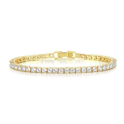 Gemsme 4 Prong Tennis Bracelet, 18K White/Yellow Gold Plated 3mm Round Cubic Zirconia Bracelet for Women Size 6-8.5 Inch - color: Gold Plated, size: 8.5 inch