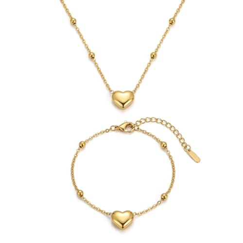 14K Gold Plated Crystal Jewelry set Cubic Zirconia Dainty Choker Necklace Earrings Stud Gold Necklaces for Women - color: Heart design