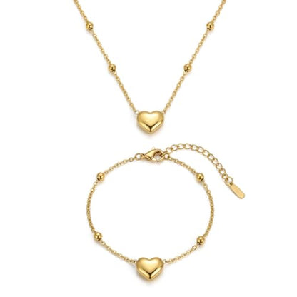 14K Gold Plated Crystal Jewelry set Cubic Zirconia Dainty Choker Necklace Earrings Stud Gold Necklaces for Women - color: Heart design