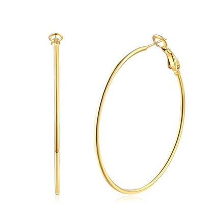 14K Gold Plated 925 Sterling Silver Posts large Hoop Earrings for Women, Hypoallergenic Big Hoop Earrings Lightweight Jewelry for Women 30/40/50/60/70MM - color: Gold-70mm