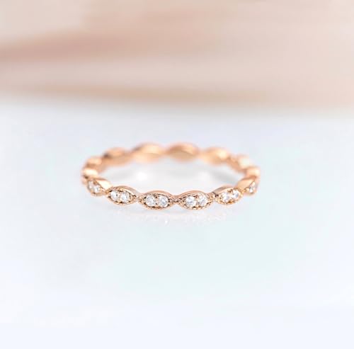 TIGRADE Eternity Ring Oval Milgrain Cubic Zirconia Anniversary Stacking Ring CZ Wedding Band for Women Size 3-13 - color: Rose Gold