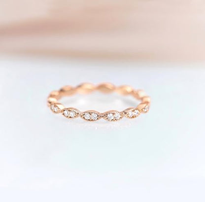 TIGRADE Eternity Ring Oval Milgrain Cubic Zirconia Anniversary Stacking Ring CZ Wedding Band for Women Size 3-13 - color: Rose Gold