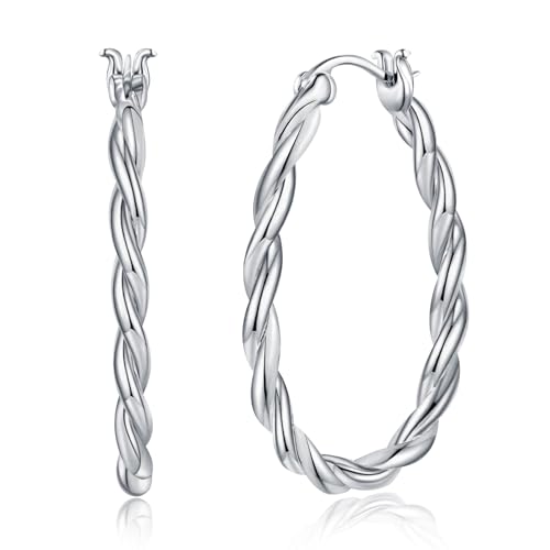 JSGEMSLEE 925 Sterling Silver Vintage Filigree Hoop Earrings Lightweight Oval Hoop Earrings for Women Hypoallergenic Earrings - color: Twisted Hoop