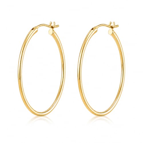 14K Gold Hoop Earrings for Women, Classic Minimalist Medium & Large Gold Hoops, Lightweight Round Hoop Earrings, Available in 35/45/55mm - size: 45MM