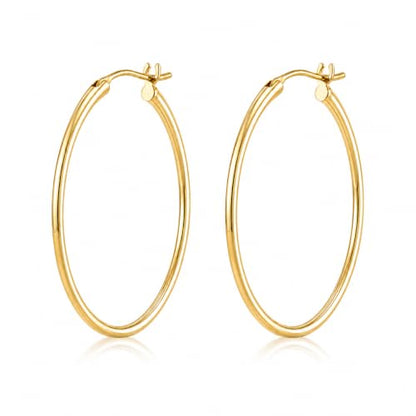 14K Gold Hoop Earrings for Women, Classic Minimalist Medium & Large Gold Hoops, Lightweight Round Hoop Earrings, Available in 35/45/55mm - size: 45MM