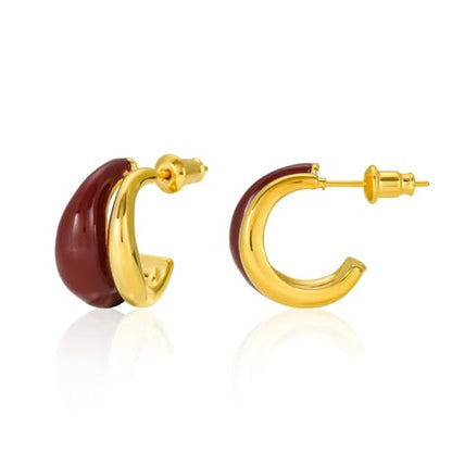 Chunky Resin Teardrop Earrings, 18K Gold Acrylic Resin Drop Hoops，Hypoallergenic Fashion Jewelry for Women,18K Gold Plated Resin Drop Earrings - color: Wine Red