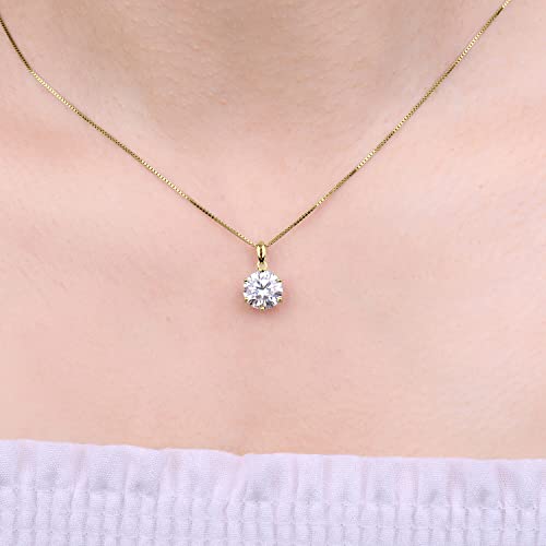 JewelryPalace Round 1ct 2ct 3ct Cubic Zirconia Solitaire Pendant Necklace for Women, 925 Sterling Silver 14k White Gold Plated Necklaces for Her, Classic Simulated Diamond Jewelry Set, 18 Inches chain - color: H-3ct-CZ-Yellow Gold Plated
