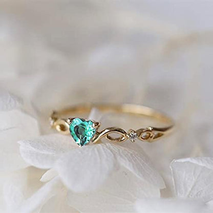 Women Heart Shaped Engagement Rings Inlaid Zircon Anniversary Rings Elegant Exquisite Wedding Jewelry (A-Green, 7) - color: A-green, size: 7