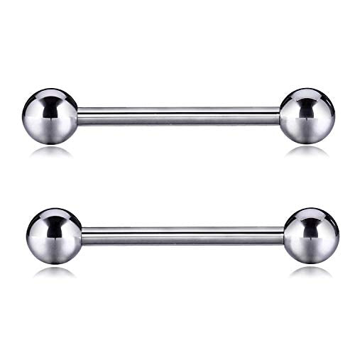 PEAKLINK Internally Threaded Nipple Rings Titanium Nipple Bars Piercing Jewelry 1 Pair Tongue Rings Eyebrow Jewelry Bridge Piercings - color: Silver Nipple Straight Barbell