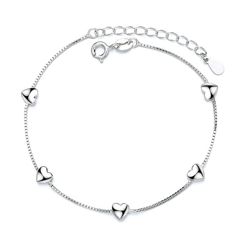 14K White Gold Plated Link Bracelet for Women Heart Star Round Beaded Charms Dainty Chain Simple Jewelry Gifts - color: heart link