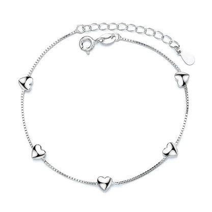 14K White Gold Plated Link Bracelet for Women Heart Star Round Beaded Charms Dainty Chain Simple Jewelry Gifts - color: heart link