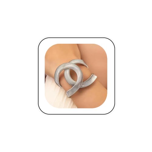 Chunky Cuff Bracelets for Women Wide Gold/Silver Cuffs Bangle Hollow Out Adjustable Bracelets Punk Vintage Jewelry - style: Silver B