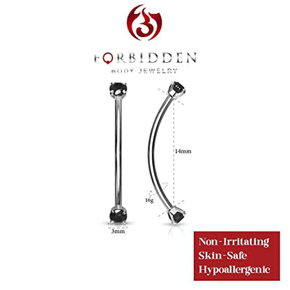 Forbidden Body Jewelry Snake Eyes Piercing Jewelry Tongue, Conch, Belly Button or Eyebrow Rings for Women & Men - 16g Curved Barbell 3mm Clear Crystal Surgical Steel Piercing (1 Pcs - 9/16") - color: Black