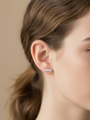 All Moissanites Sparkly Geometric Stud Earrings for Women, Solid 925 Sterling Silver with Rhodium/Gold Plated Hypoallergenic, Lightweight Comfy Earrings - color: Bar - White Gold