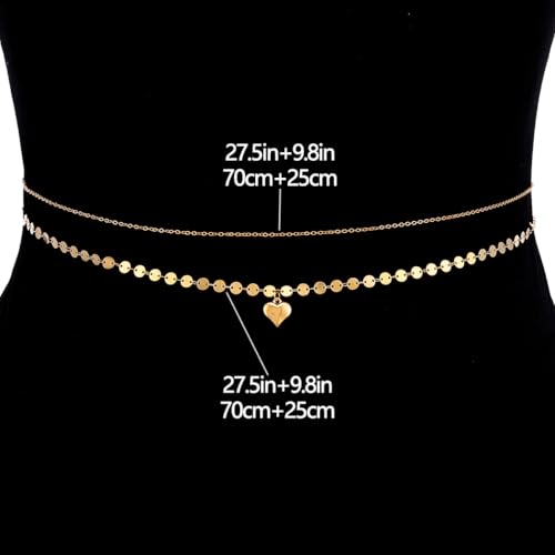 Tgirls Gold Waist Chain for Women Rhinestone Layered Belly Chains Beads Body Chain Heart-Shaped Beach Body Jewelry for Summer - style: Heart