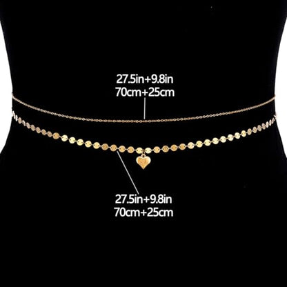 Tgirls Gold Waist Chain for Women Rhinestone Layered Belly Chains Beads Body Chain Heart-Shaped Beach Body Jewelry for Summer - style: Heart