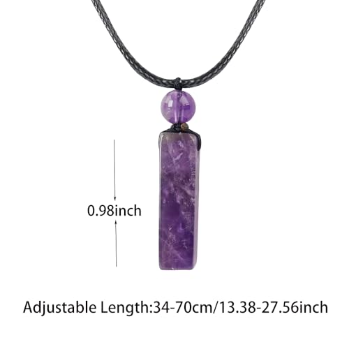 weryerker Natural Gemstone Pendant Necklace for Men, Healing Crystal Pendant, Cuboid Amulet Pendant with Adjustable Wax Rope - color: Amethyst