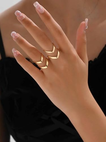 Fashion 18 K Gold Plated Stainless Steel Double Chevron V Shape Knuckle Ring for Women, High Polished - color: Gold