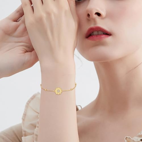 KECHO 14k Yellow Gold Sunflower Jewelry for Women, Fine Gold You are My Sunshine Jewelry Gifts for Her - style: Sunflower Bracelet - Bead